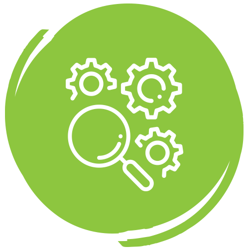 audit-test-icon Icon of gears with a magnifying glass